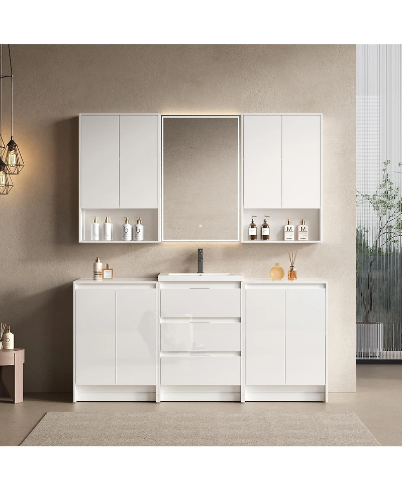 Sillysis 71 Inch Freestanding Bathroom Vanity with Resin Sink, Modern Storage Cabinets, Wall Cabinets, Soft Close Drawers