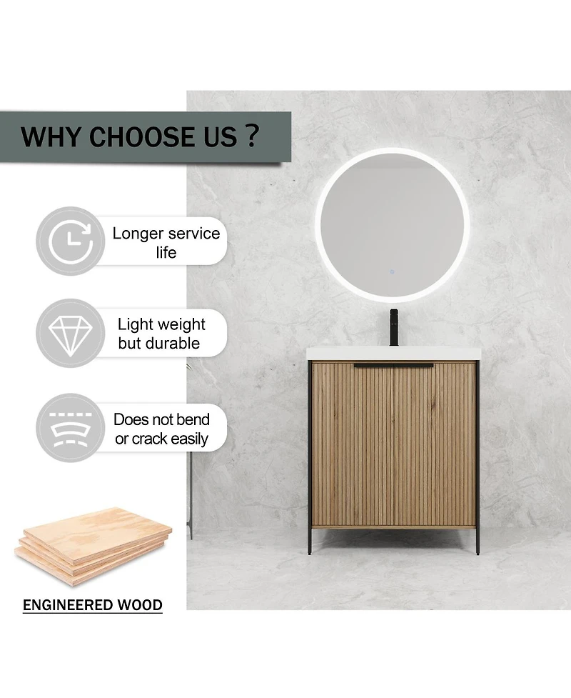 Sillysis Modern Freestanding Bathroom Vanity with Resin Sink, Soft Close Door, Adjustable Shelf, Plywood Cabinet