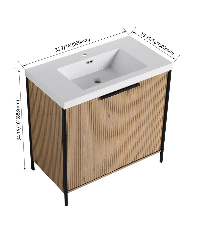 Sillysis Modern Freestanding Bathroom Vanity with Resin Sink, Soft Close Door, Adjustable Shelf, Plywood Cabinet