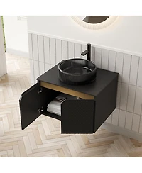 Sillysis Wall Mounted Bathroom Vanity with Glass Basin, Sintered Stone Top, Soft Close Door