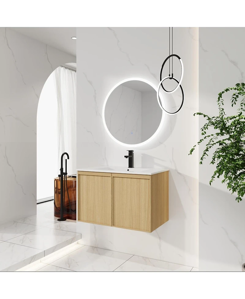 Sillysis Modern Wall Mounted Bathroom Vanity with Ceramic Sink, Soft Close Doors