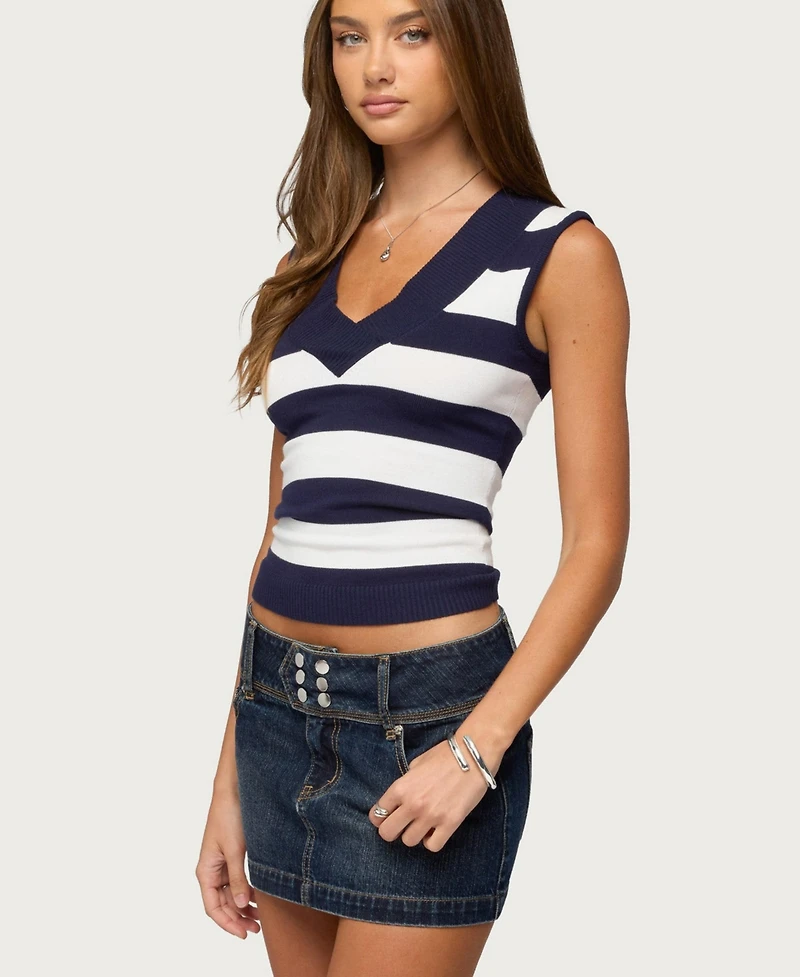 Edikted Women's Briarie Striped Knit V Neck Top