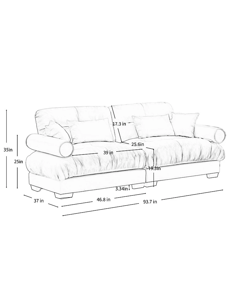 Maison Boucle 93.7'' Wide Velvet Loveseat Sofa, Modern 2 Seater Couch with Pillows