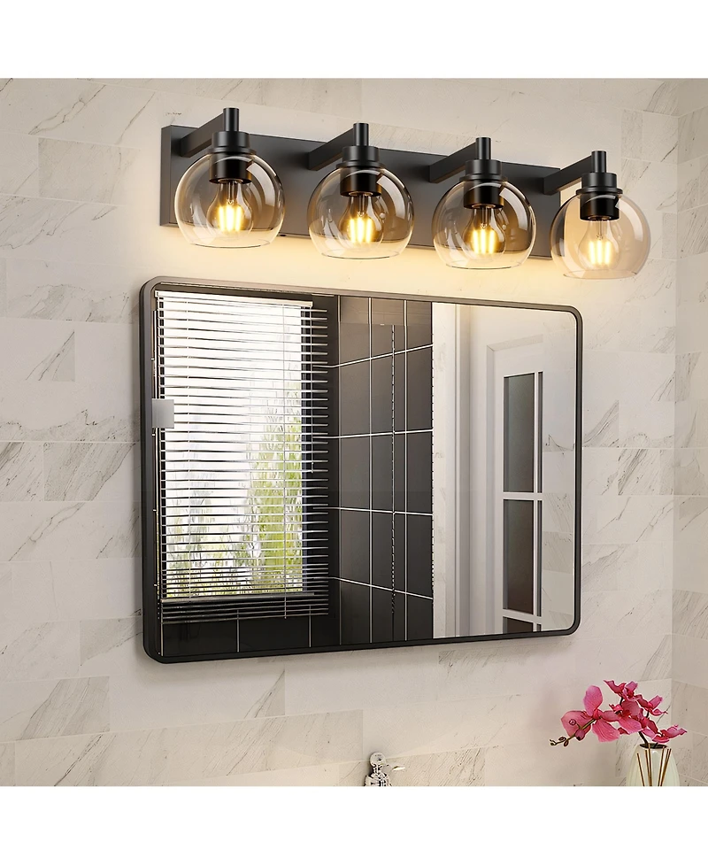 Midola Industrial Bathroom Vanity Light, 4-Light Bathroom Lights Over Mirror with Clear Glass Globe Shade and Metal Base