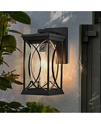 Midola 14"(H) 1-pack Outdoor Wall Lantern with Crackled Glass, Weather-Resistant Exterior Light Fixture for Porch, Patio, and Entryway