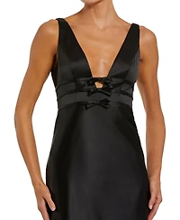 Mac Duggal Women's Sleeveless V Neck Satin Gown With Bow Details