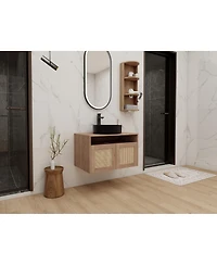 Sillysis Wall Mounted Modern Bathroom Vanity Set, Vessel Ceramic Sink, Storage Rack with Open Shelves