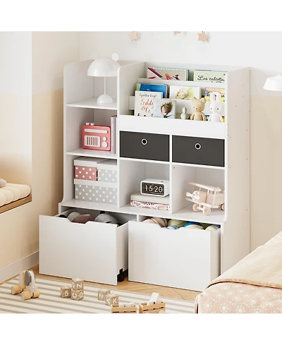 homfan Spacious Kids Wooden Bookshelf with 4 Drawers - 47.8 Inch Modern Bookcase with Cubbies - Toy Storage Organizer and Display Cabinet