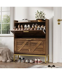 homfan Narrow Shoe Cabinet for Entryway with 2 Flip Drawers, Adjustable Shelves, Dustproof Back Panel