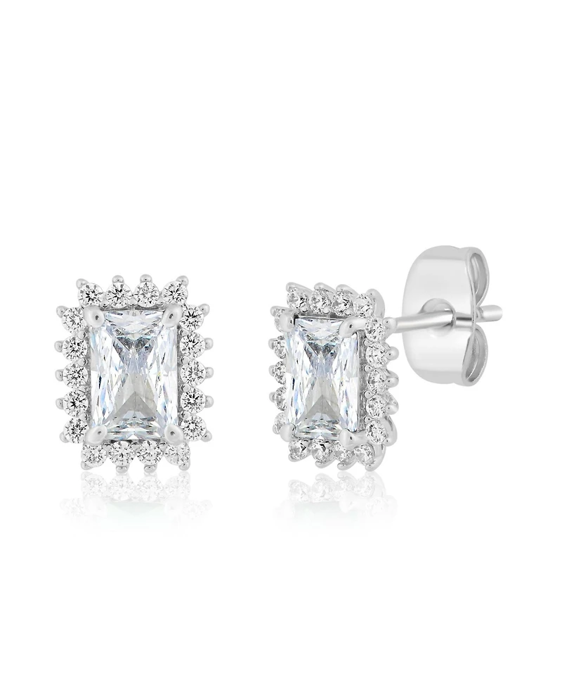 Simona Elegant Rectangle Birthstone Cz Halo Studs
