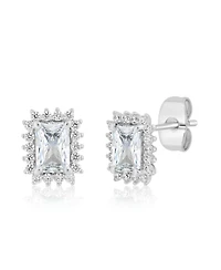 Simona Elegant Rectangle Birthstone Cz Halo Studs