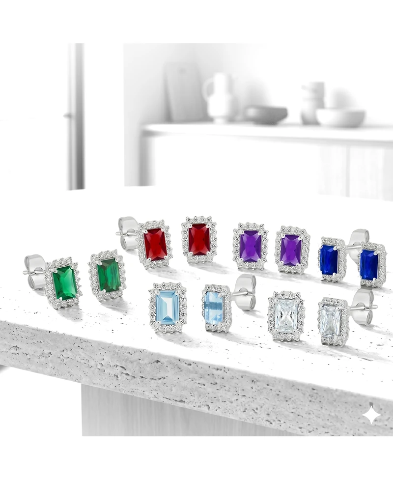 Simona Elegant Rectangle Birthstone Cz Halo Studs
