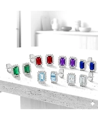 Simona Elegant Rectangle Birthstone Cz Halo Studs
