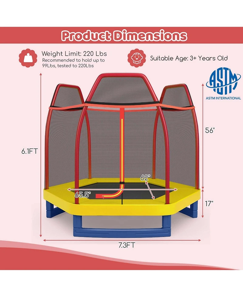 Costway 7FT Kids Trampoline Outdoor Indoor Recreational Bounce Jumper