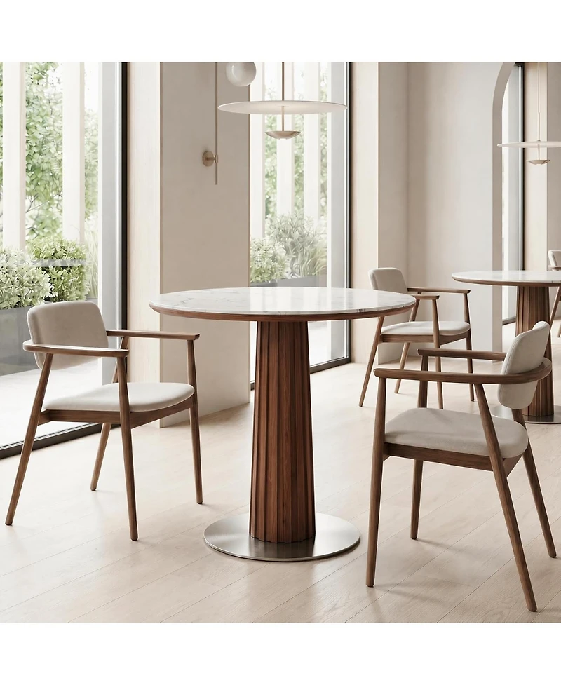 Tribesigns Round Dining Table, Solid Wood Dinner Table with Thickened Top and Steel Pedestal, Mid Century Modern Bistro Table