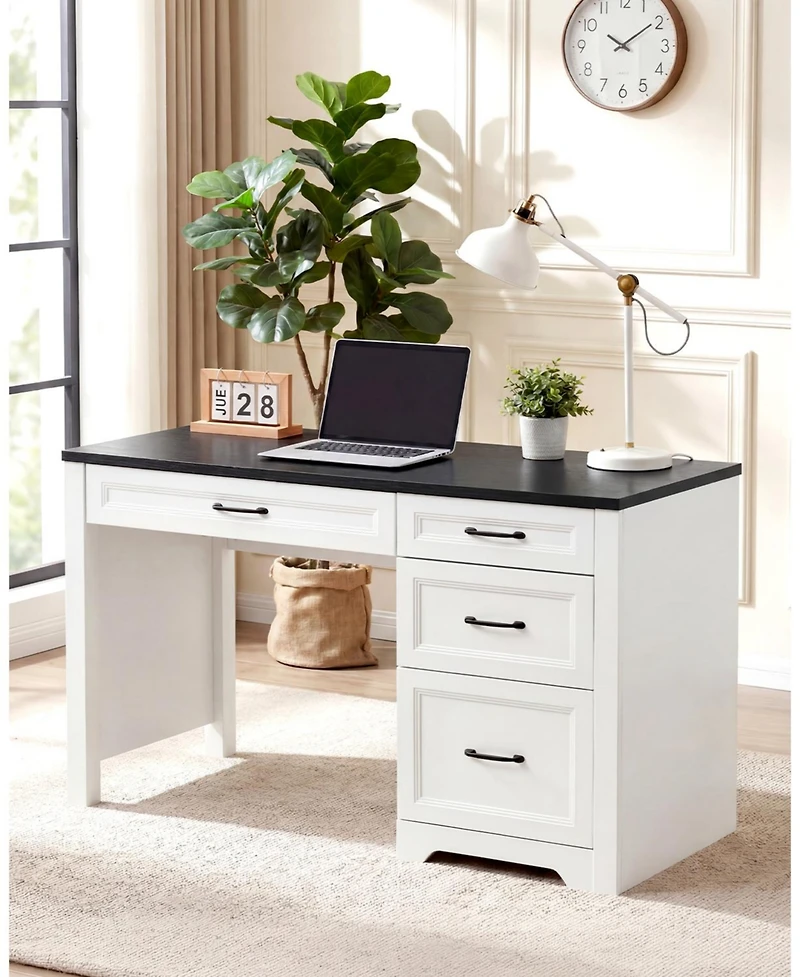 Gaomon Farmhouse Executive Desk with File Cabinet and Storage Drawers, Space-Saving Small Home Office Desk for Bedroom