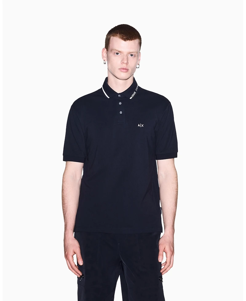 A|X Armani Exchange Men's Pique Tipping Wording Polo Shirt