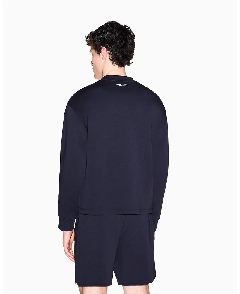 A|X Armani Exchange Men's Exposed Flower Bonded Cotton Crewneck Sweatshirt