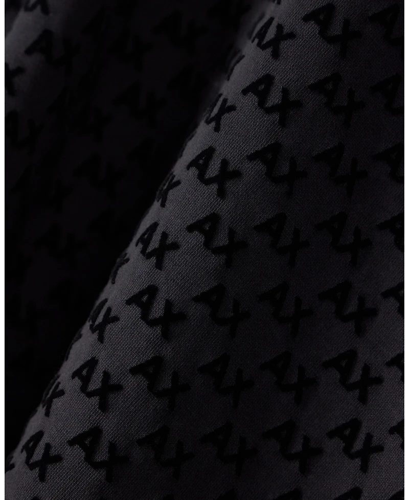A|X Armani Exchange Men's Bonded Cotton Flocked All Over Logo Hoodie Sweatshirt