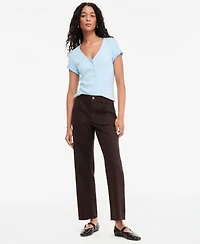On 34th Women's Ruffle-Trim Button-Front Short-Sleeve Ribbed Top, Macy's Exclusive