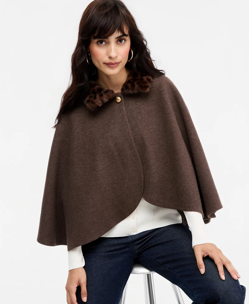 I.n.c. International Concepts Women's Solid Faux-Fur Animal-Print-Collar Cropped Cape, Macy's Exclusive