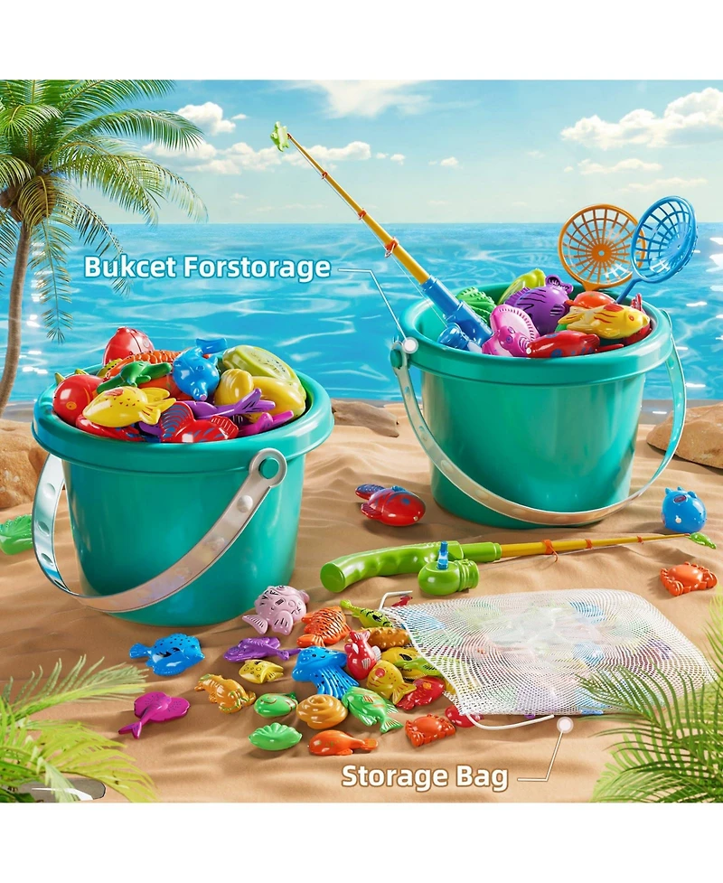Gnuadz 60PCS Kids Fishing Pool Game Set Inflatable Rod Net Floating Fish Toy