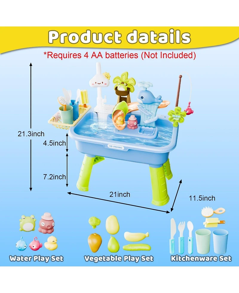 Gnuadz 4-in-1 Water Table Kids Kitchen Sink Fishing Play Set