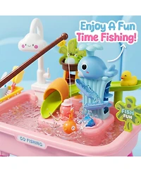 Gnuadz 4-in-1 Sand Water Table Electric Pump Outdoor Play Kitchen Sink Fishing Game Toddler Toy