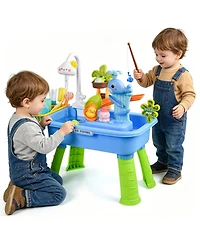Gnuadz 4-in-1 Sand Water Table Kitchen Sink Pump Faucet Play Food Fishing Set