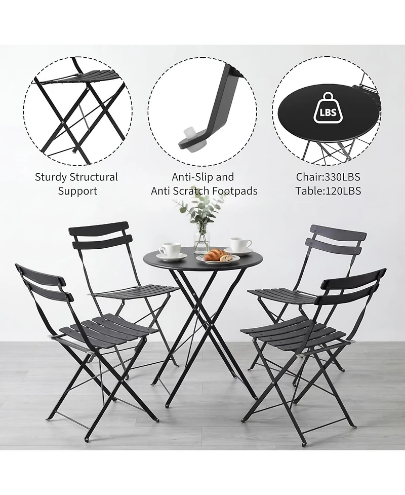 gaomon 5-piece folding bistro set with durable metal frame, no assembly required-perfect for patio, balcony, garden, or indoor use.