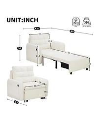 Rainsken Chenille Single Sofa Bed, 80" Extra Long Pull Out Sleeping Lounge with Usb Charging, Storage Pockets and Box for Living Room