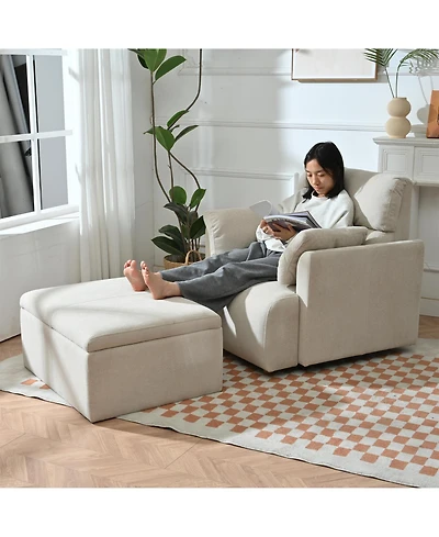 Rainsken Modern Oversized Accent Chair, Comfy Upholstered Armchair with Storage Ottoman and Side Pillows for Living Room, Reading Nook