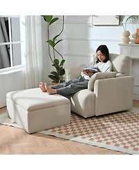 Rainsken Modern Oversized Accent Chair, Comfy Upholstered Armchair with Storage Ottoman and Side Pillows for Living Room, Reading Nook