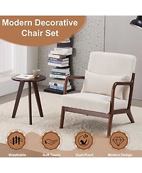 Rainsken Accent Chair with Side Table, Mid-Century Modern Upholstered and Coffee Table Set for Living Room, Bedroom