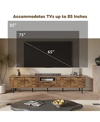 Rainsken 78" Modern Tv Stand, for TVs Up to 85", with Checkered Cabinet Doors, Storage Drawers and Open Shelves, for Living room, Bedroom
