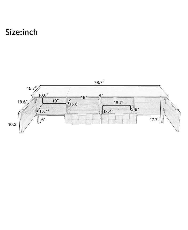 Rainsken 80" Mid Century Tv Stand, with 2 Drawers, 2 Doors, and Open Space, for TVs Up to 85", Media Console, for Living room, Bedroom, Home Theatre