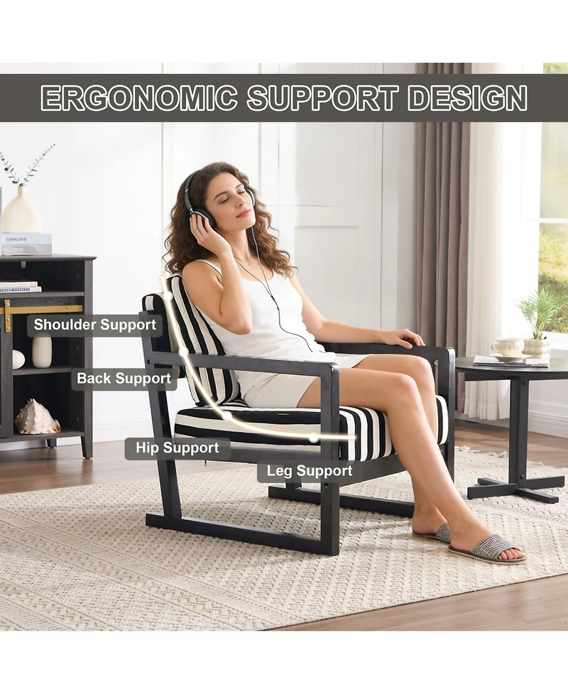 Rainsken Stripe Accent Chair, Modern Upholstered Armchair in Fabric, For Living Room Bedroom Apartment, Easy Assembly