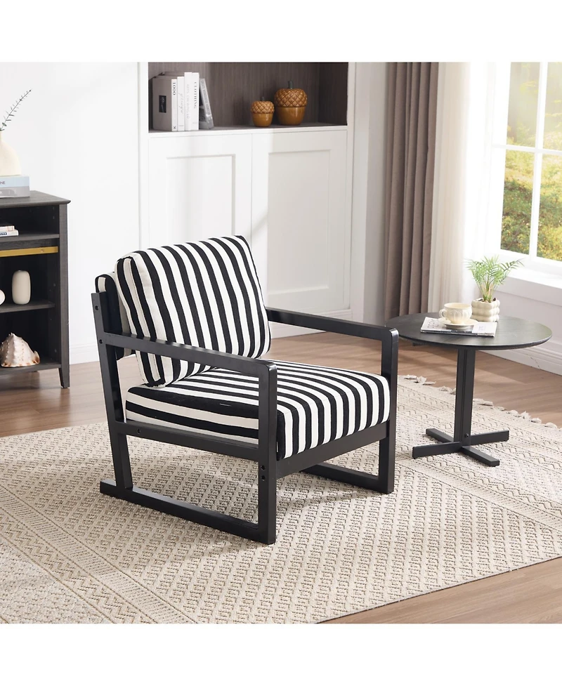 Rainsken Stripe Accent Chair, Modern Upholstered Armchair in Fabric, For Living Room Bedroom Apartment, Easy Assembly