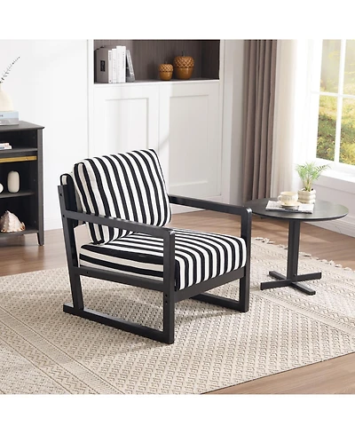 Rainsken Stripe Accent Chair, Modern Upholstered Armchair in Fabric, For Living Room Bedroom Apartment, Easy Assembly