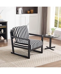 Rainsken Stripe Accent Chair, Modern Upholstered Armchair in Fabric, For Living Room Bedroom Apartment, Easy Assembly