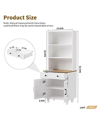 Rainsken Floor Standing Bookshelf, Wood Display Bookcase, Modern Storage Cabinet with 4 Wood Gourd-Shaped Legs and Drawer for Living Room, Study Room