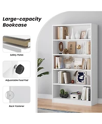 Rainsken 5 Shelf Modern Wood Bookshelf, 60 Inch Tall Display Bookcase with Adjustable Shelf, Book Storage Organizer for Home Office, Study Room