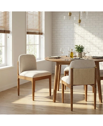 Rainsken Modern Dining Chairs Set of 2, Upholstered Kitchen Chair with Woven Rope Backrest and Rubberwood Legs for Living Room