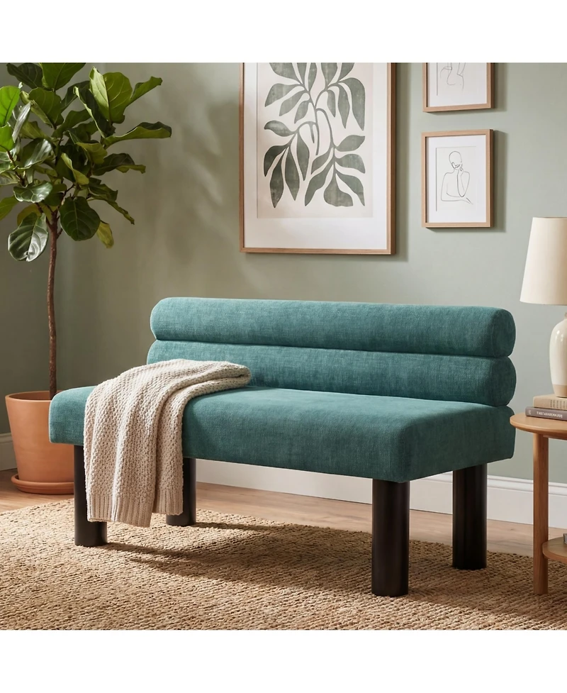 Rainsken Upholstered Dining Bench with Backrest, End of Bed and Entryway Ottoman with Rubber Wood Legs for Dining Room and Bedroom, 300 Lbs Support