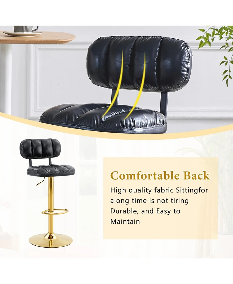 Rainsken Swivel Bar Stools Set of 2, Pu Leather Upholstered Seat, with Metal Base and Footrest, for Kitchen Island, Home Bar, Game Room