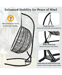 Rainsken Hanging Egg Chair with Cushion, Indoor Outdoor, Patio Wicker Hammock Chair, 350lbs Capacity, Metal Frame, for Patio Balcony Backyard