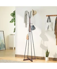 Rainsken Freestanding Coat Rack Wood Metal Coat Hanger Stand With Hooks Multifunctional Home Furniture For Bedroom Living Room