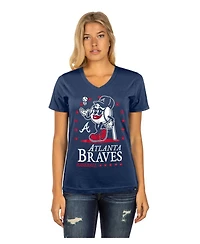 New Era Women's Navy Atlanta Braves Little Miss 2 V-Neck T-Shirt