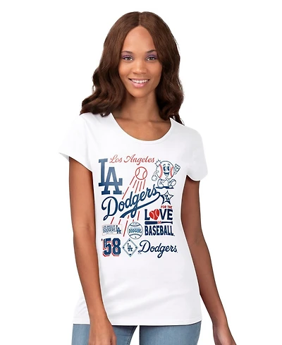 G-iii 4Her by Carl Banks Women's White Los Angeles Dodgers Endzone Collage T-Shirt