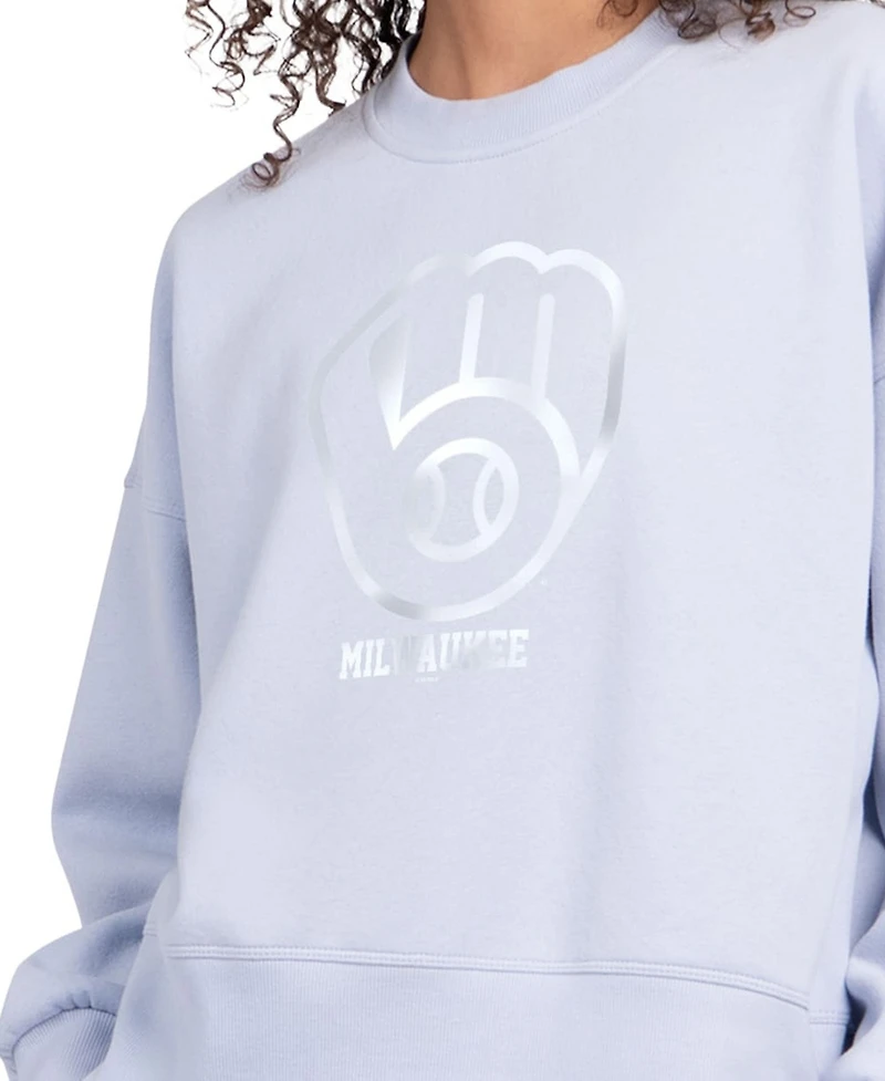 Starter Women's Light Blue Milwaukee Brewers Pastels Boxy Fleece Sweatshirt